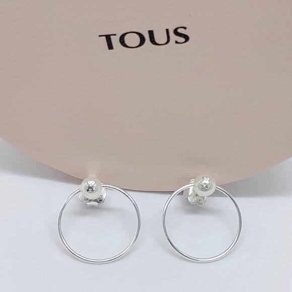 TOUS Earring Silver TOUS Pearl Earrings with Pearl Hoop Earrings Women Jewelry - Picture 1 of 5